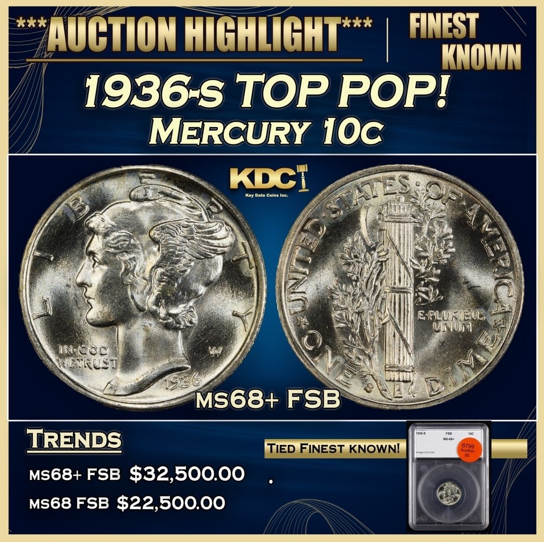 1936-s Mercury Dime TOP POP! 10c ms68+ FSB SEGS (1 of 4)
