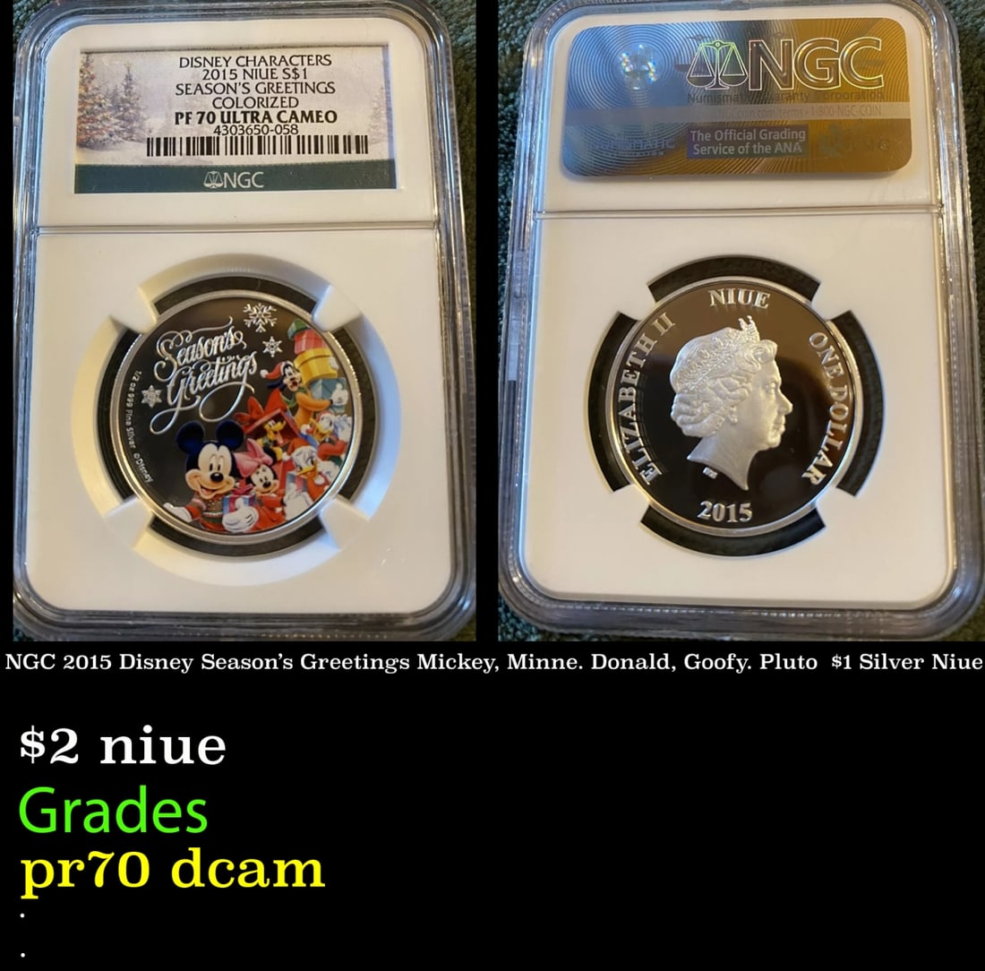 NGC NGC 2015 Disney Season's Greetings Mickey, Minne. Donald, Goofy. Pluto  $1 Silver Niue Proof (1 of 3)