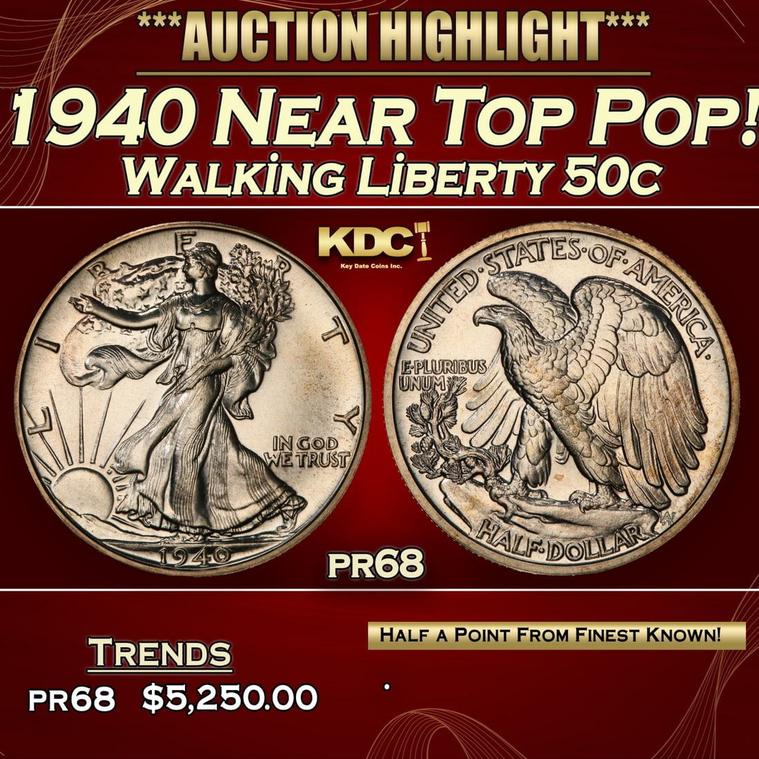 IE 1940 Proof Walking Liberty Half Dollar Near Top Pop! 50c pr68 SEGS (1 of 3)