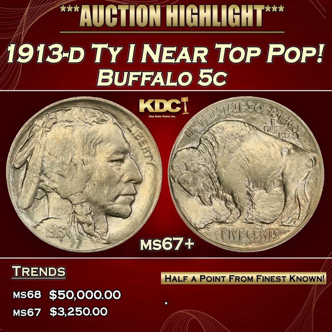 IO 1913-d Ty I Buffalo Nickel Near Top Pop! 5c ms67+ SEGS: 1913-d Ty I Near Top Pop! Buffalo Nickel 5c ms67+ SEGS. 0