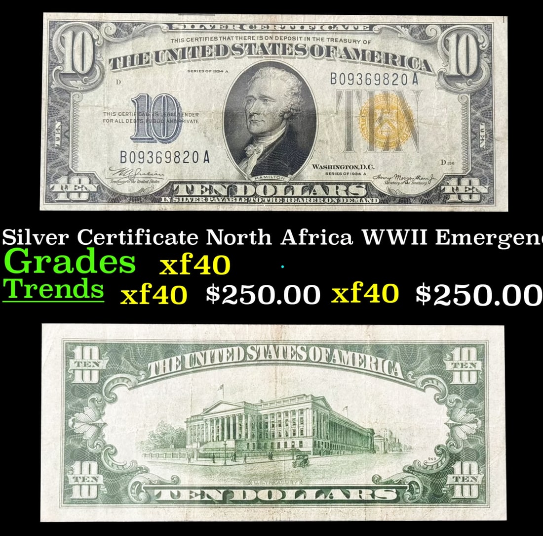 1934A $10 Silver Certificate North Africa WWII Emergency Currency Grades xf (1 of 3)
