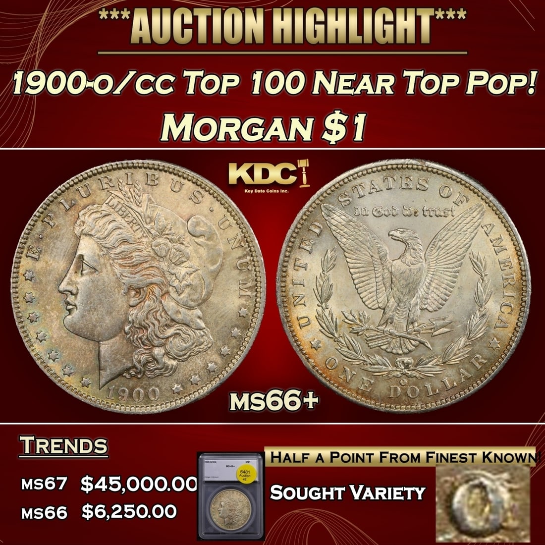 1900-o/cc Top 100 Morgan Dollar Near Top Pop! $1 ms66+ SEGS (1 of 5)