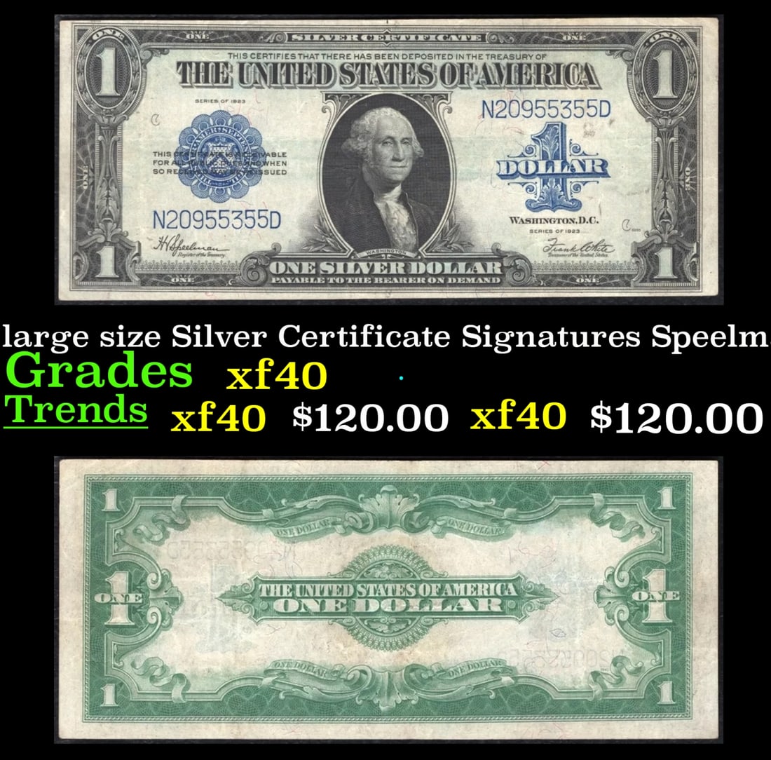 1923 $1 large size Silver Certificate Grades xf Signatures Speelman/White (1 of 3)