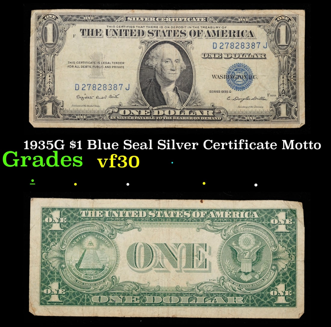 1935G $1 Blue Seal Silver Certificate Grades vf++ Motto (1 of 3)