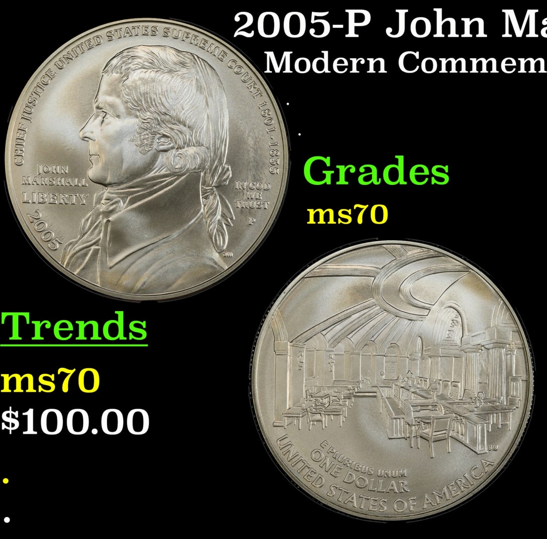 2005-P John Marshall Modern Commem Dollar $1 ms70 SEGS: 2005-P John Marshall Modern Commem Dollar $1 ms70 SEGS.