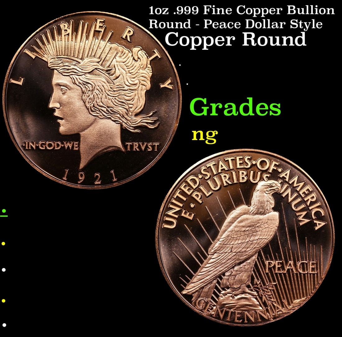 1oz .999 Fine Copper Bullion Round - Peace Dollar Style (1 of 3)