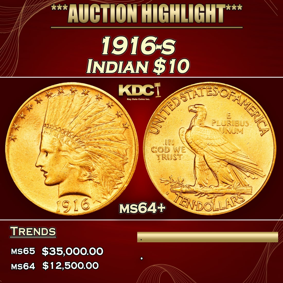 IY 1916-s Gold Indian Eagle $10 ms64+ SEGS (1 of 3)