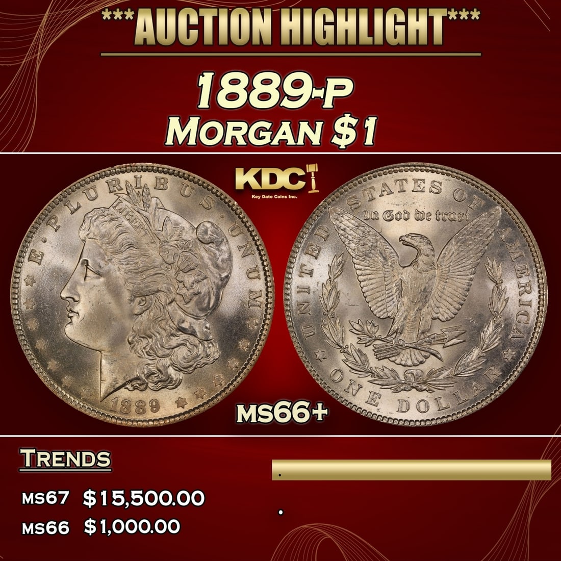 1889-p Morgan Dollar $1 ms66+ SEGS: 1889-p Morgan Dollar $1 ms66+ SEGS. 0
