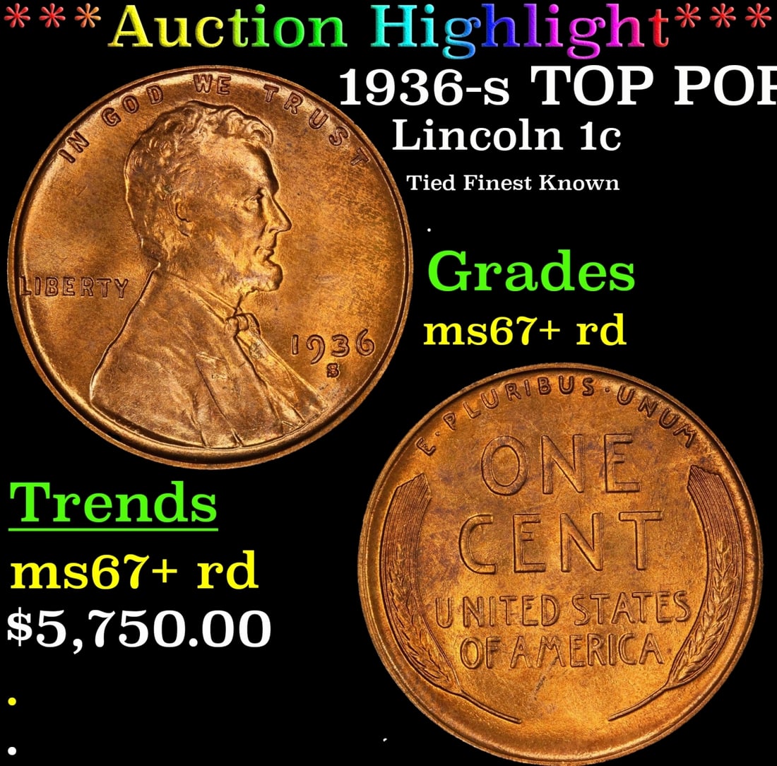 *Highlight* 1936-s Lincoln Cent TOP POP! 1c ms67+ rd SEGS (fc) (1 of 3)