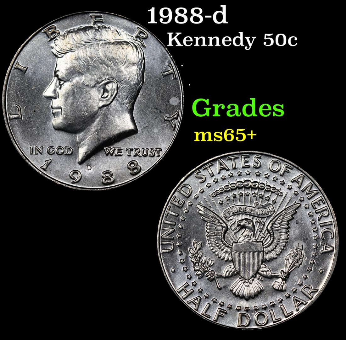 1988-d Kennedy Half Dollar 50c Grades GEM+ Unc (1 of 3)