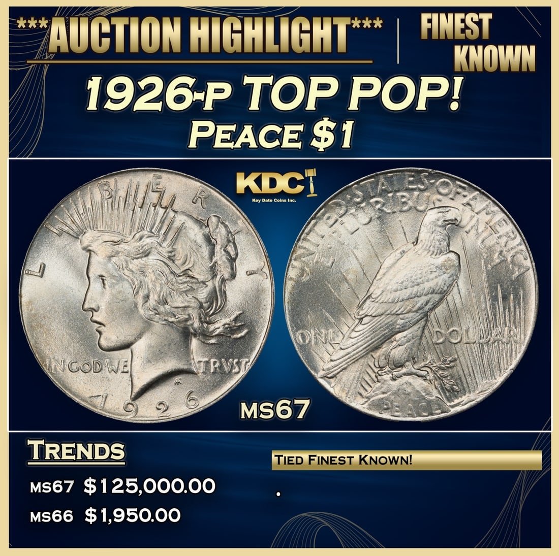 1926-p Peace Dollar TOP POP! $1 ms67 SEGS: 1926-p TOP POP! Peace Dollar $1 ms67 SEGS. 0