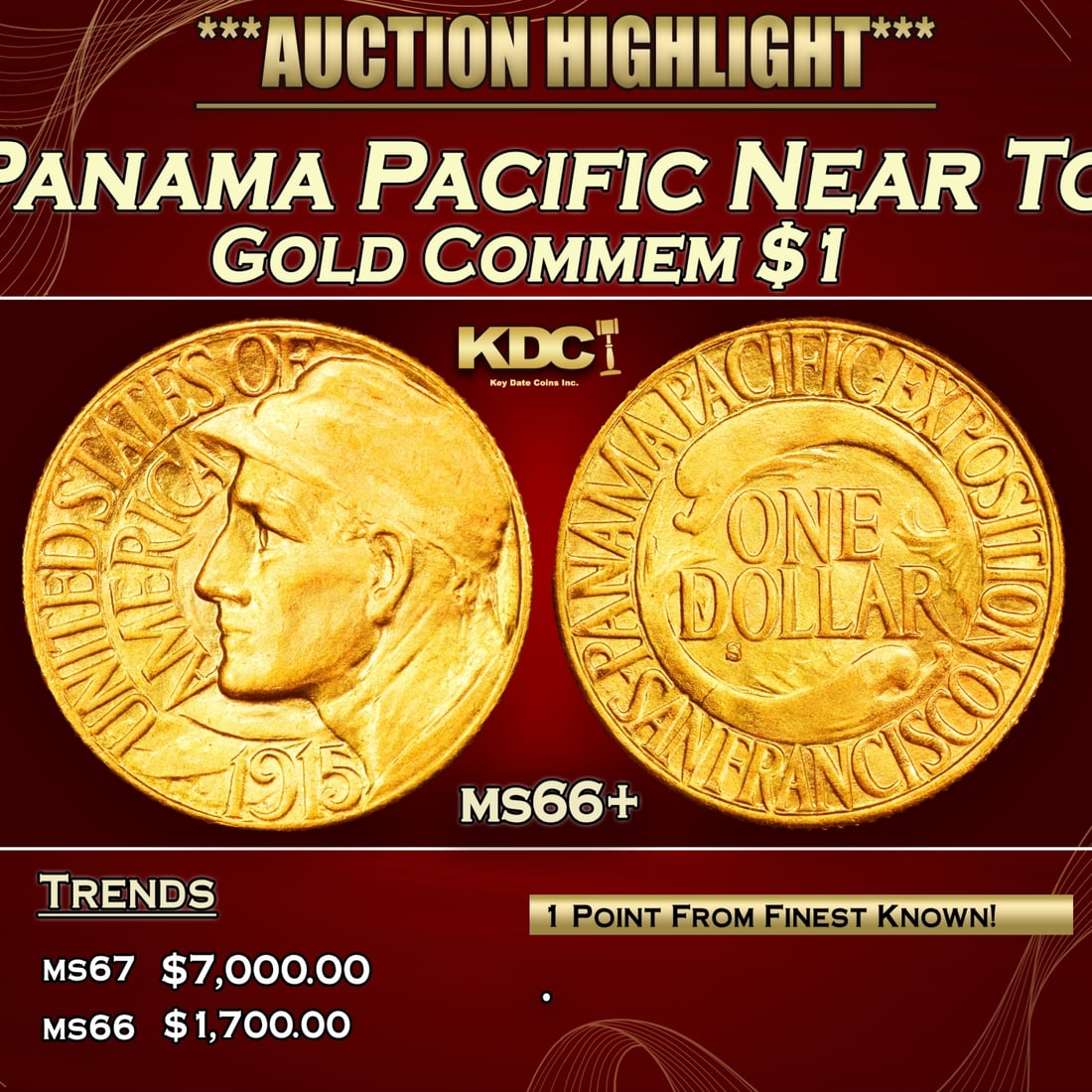 1915-s Panama Pacific Gold Commem Dollar Near Top Pop! 1 ms66+ SEGS: 1915-s Panama Pacific Near Top Pop! Gold Commem Dollar 1 ms66+ SEGS. 0