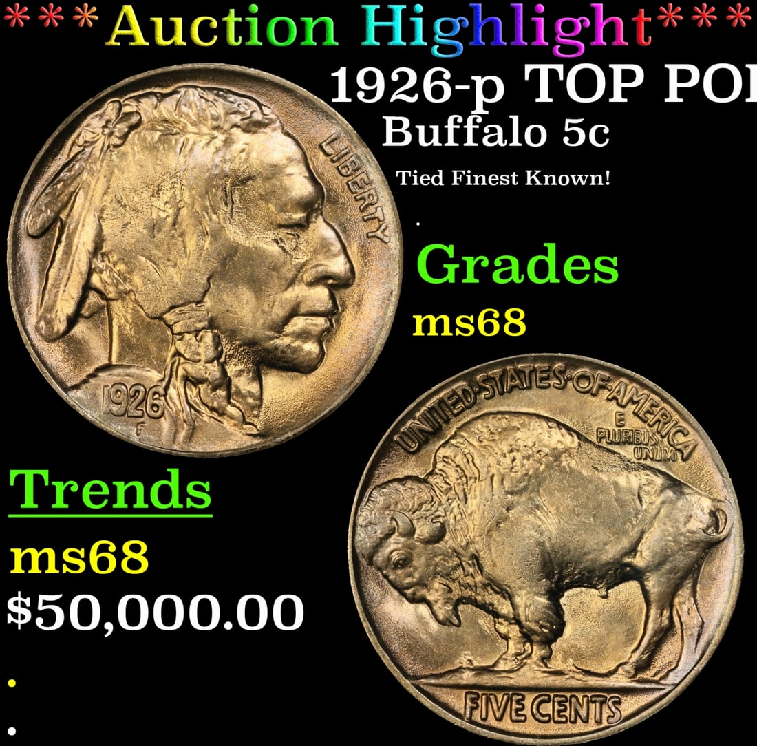 *Highlight* 1926-p Buffalo Nickel TOP POP! 5c ms68 SEGS (fc) (1 of 3)