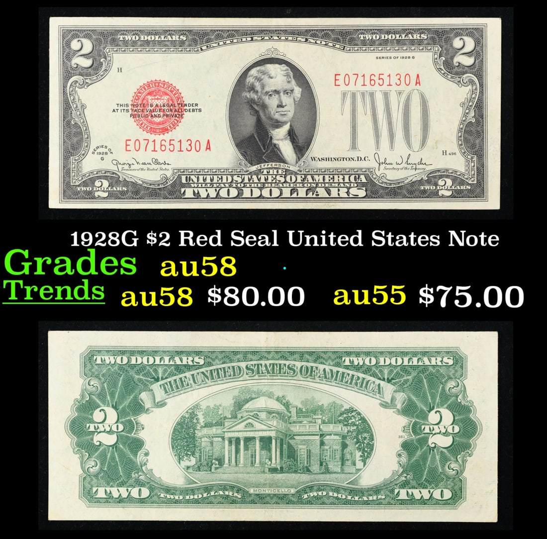 1928G $2 Red Seal United States Note Grades Choice AU/BU Slider (1 of 3)
