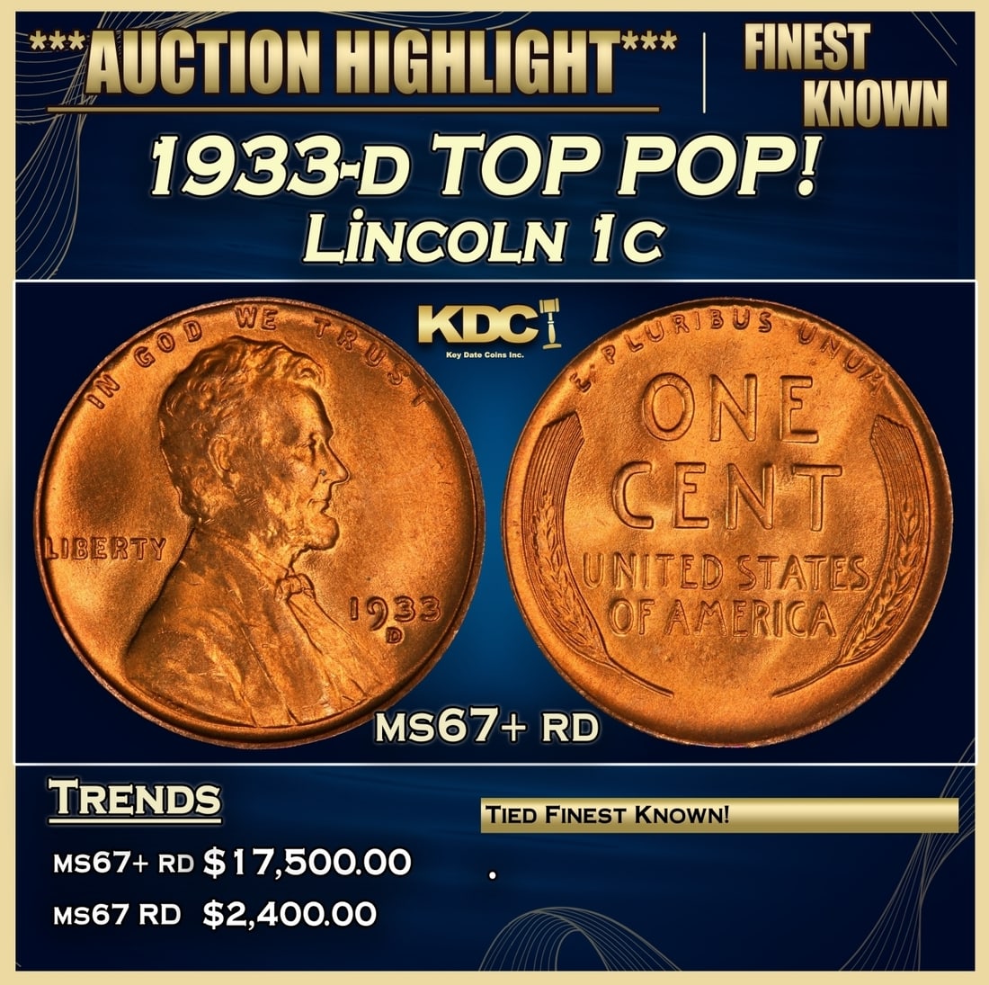 1933-d Lincoln Cent TOP POP! 1c ms67+ rd SEGS (1 of 3)