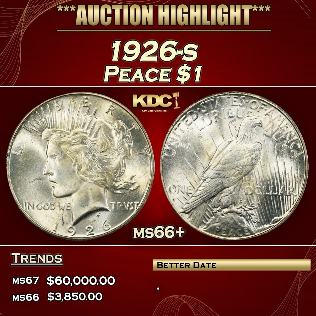 1926-s Peace Dollar $1 ms66+ SEGS (1 of 3)