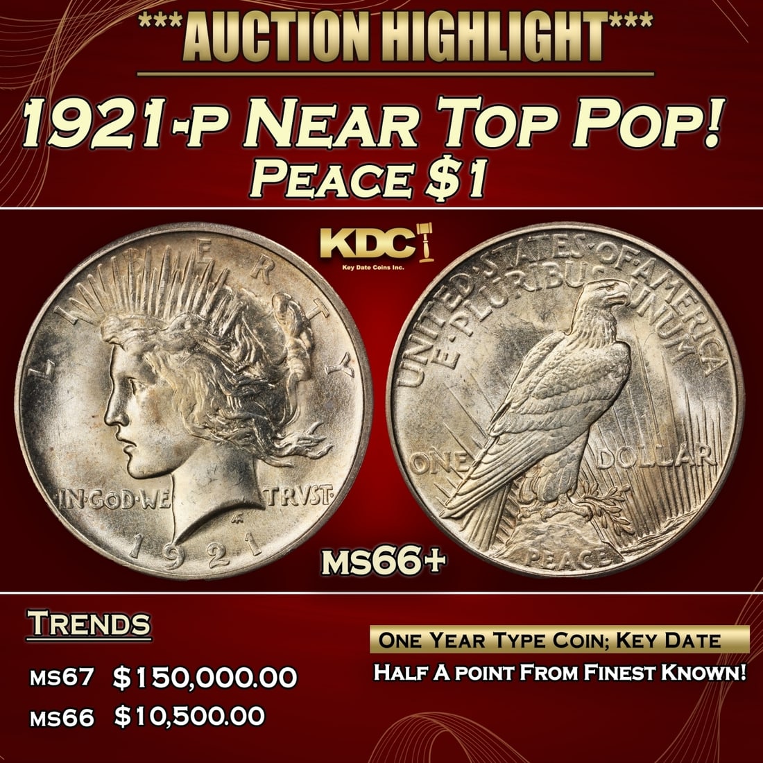 1921-p Peace Dollar Near Top Pop! $1 ms66+ SEGS: 1921-p Near Top Pop! Peace Dollar $1 ms66+ SEGS. 0
