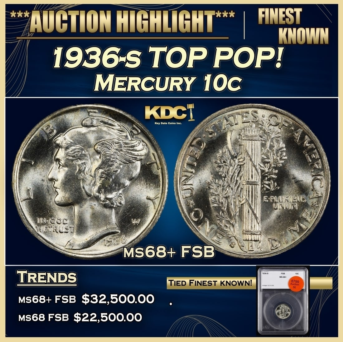 1936-s Mercury Dime TOP POP! 10c ms68+ FSB SEGS (1 of 4)