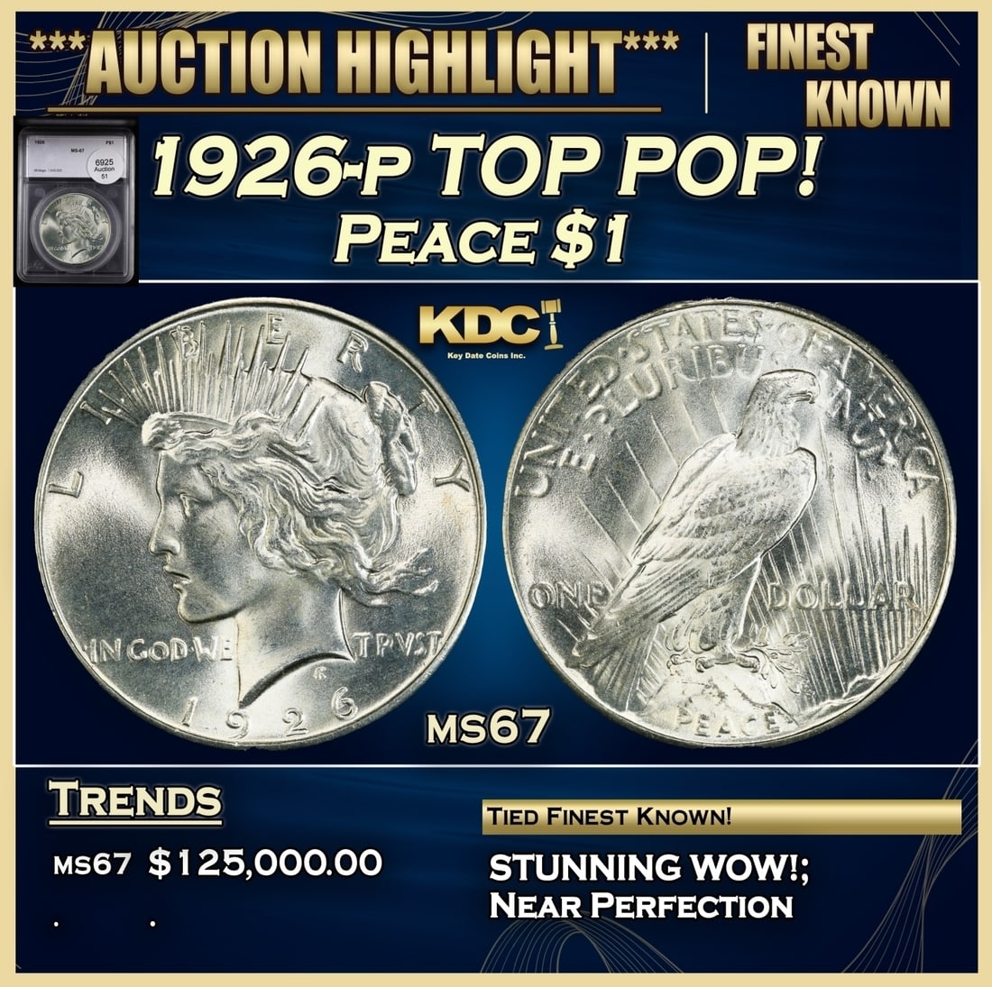 1926-p Peace Dollar TOP POP! $1 ms67 SEGS: 1926-p TOP POP! Peace Dollar $1 ms67 SEGS. 0