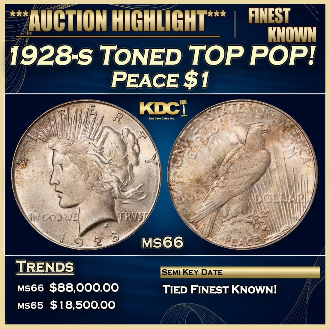 1928-s Peace Dollar Toned TOP POP! $1 ms66 SEGS (1 of 3)