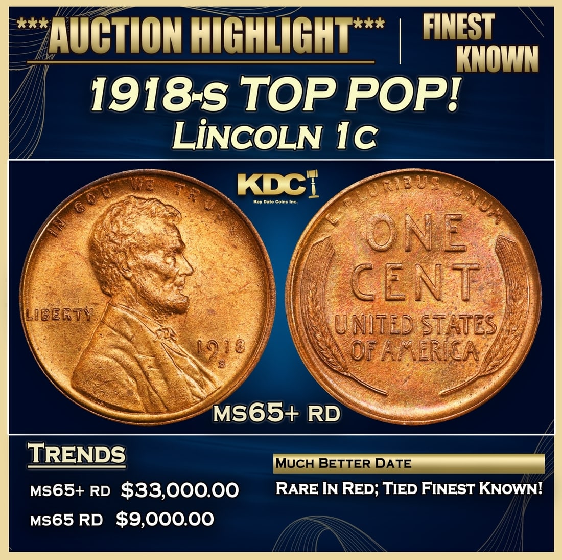 1918-s Lincoln Cent TOP POP! 1c ms65+ rd SEGS (1 of 3)