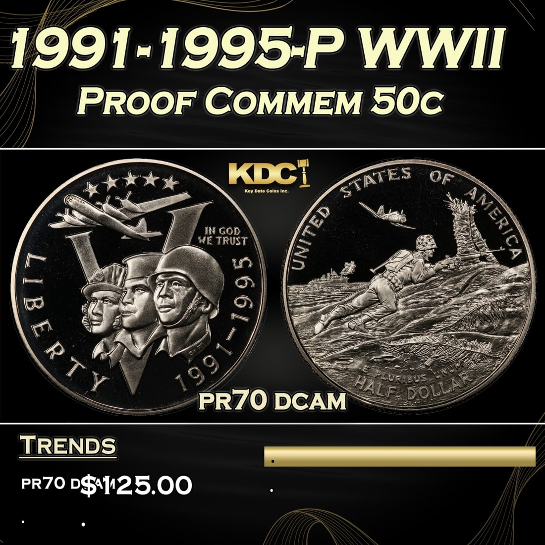 1991-1995-P WWII Proof Modern Commem Half Dollar 50c pr70 dcam SEGS (1 of 3)