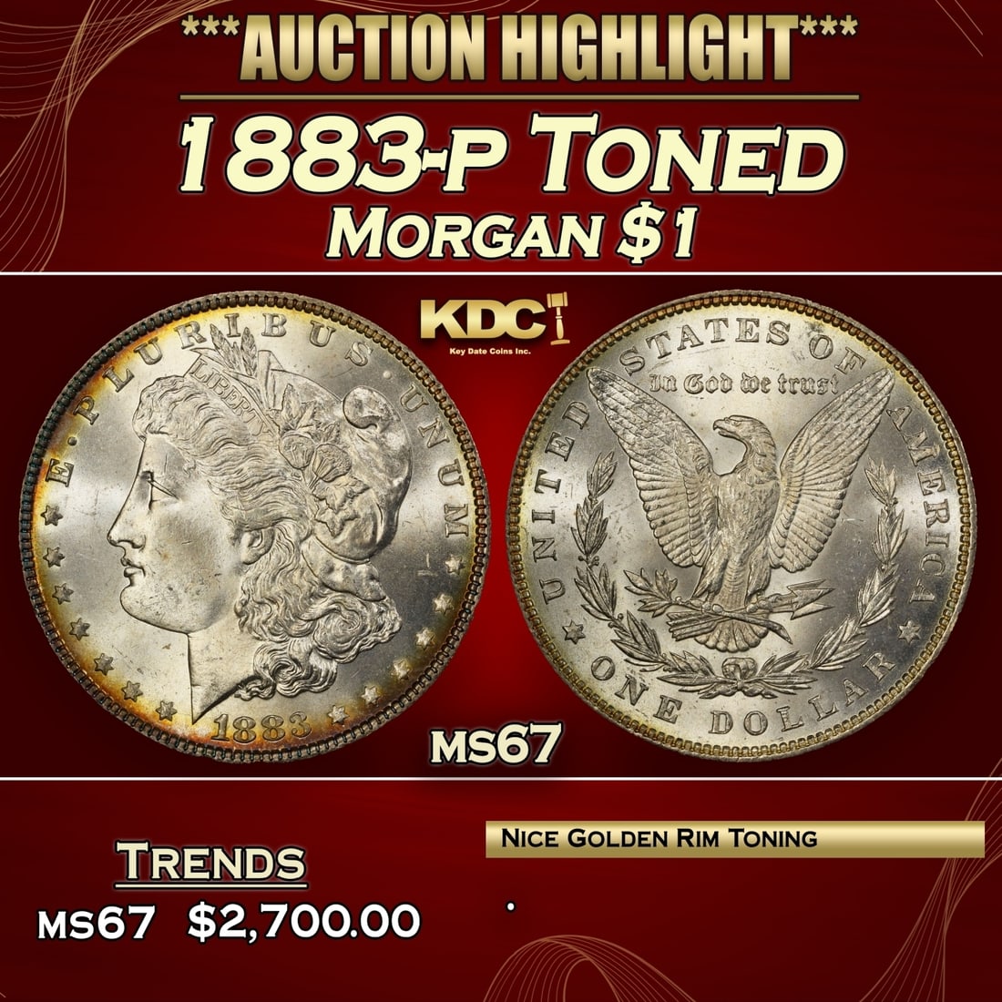 1883-p Morgan Dollar Toned  $1 ms67 SEGS (1 of 3)