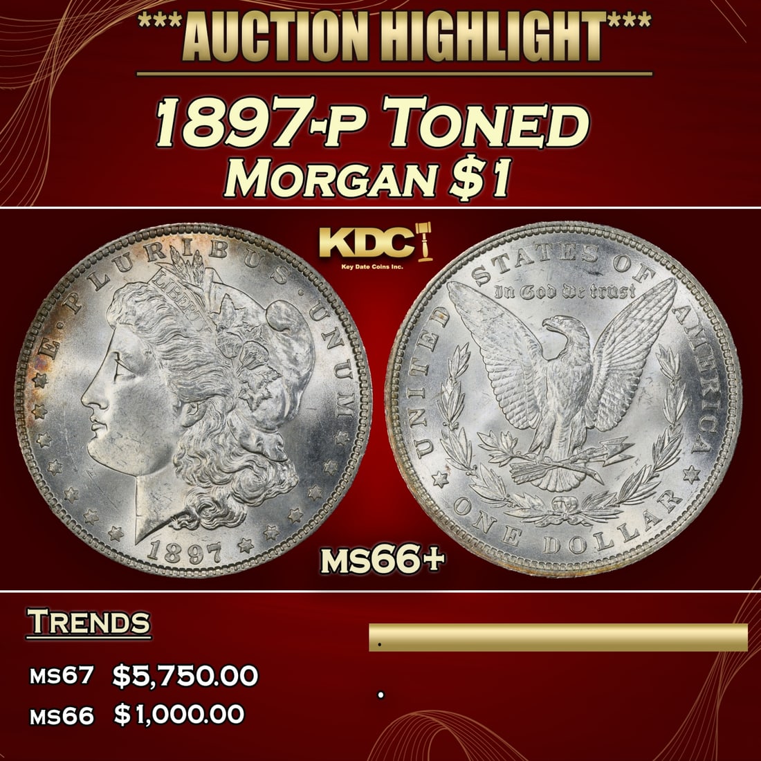 1897-p Morgan Dollar Toned $1 ms66+ SEGS (1 of 3)