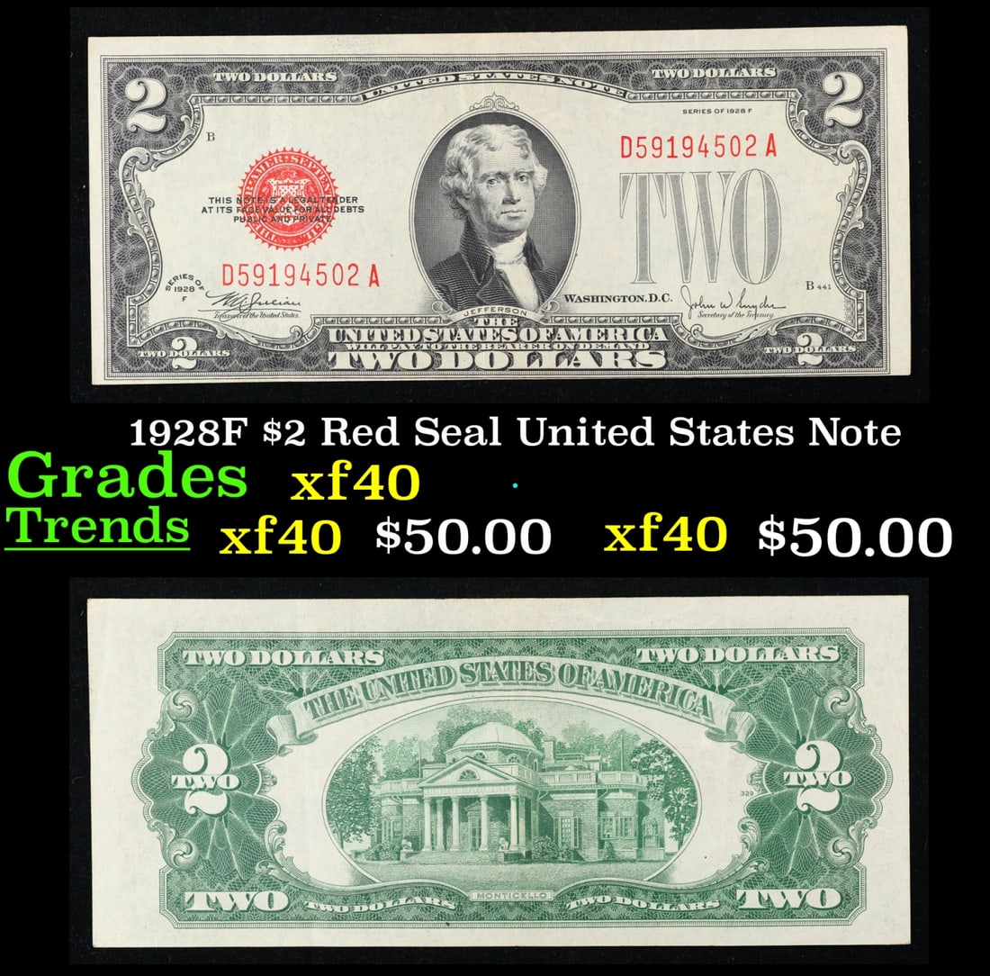 1928F $2 Red Seal United States Note Grades xf (1 of 3)