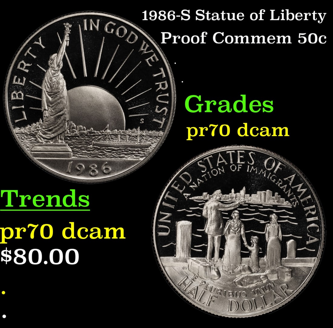 1986-S Statue of Liberty Proof Modern Commem Half Dollar 50c pr70 dcam SEGS: 1986-S Statue of Liberty Modern Commem Half Dollar 50c pr70 dcam SEGS.
