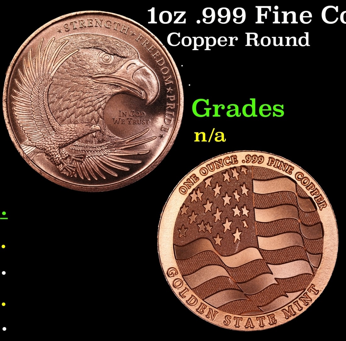 1oz .999 Fine Copper Bullion Round - Flying Eagle & Flag Style Grades Ungraded (1 of 3)