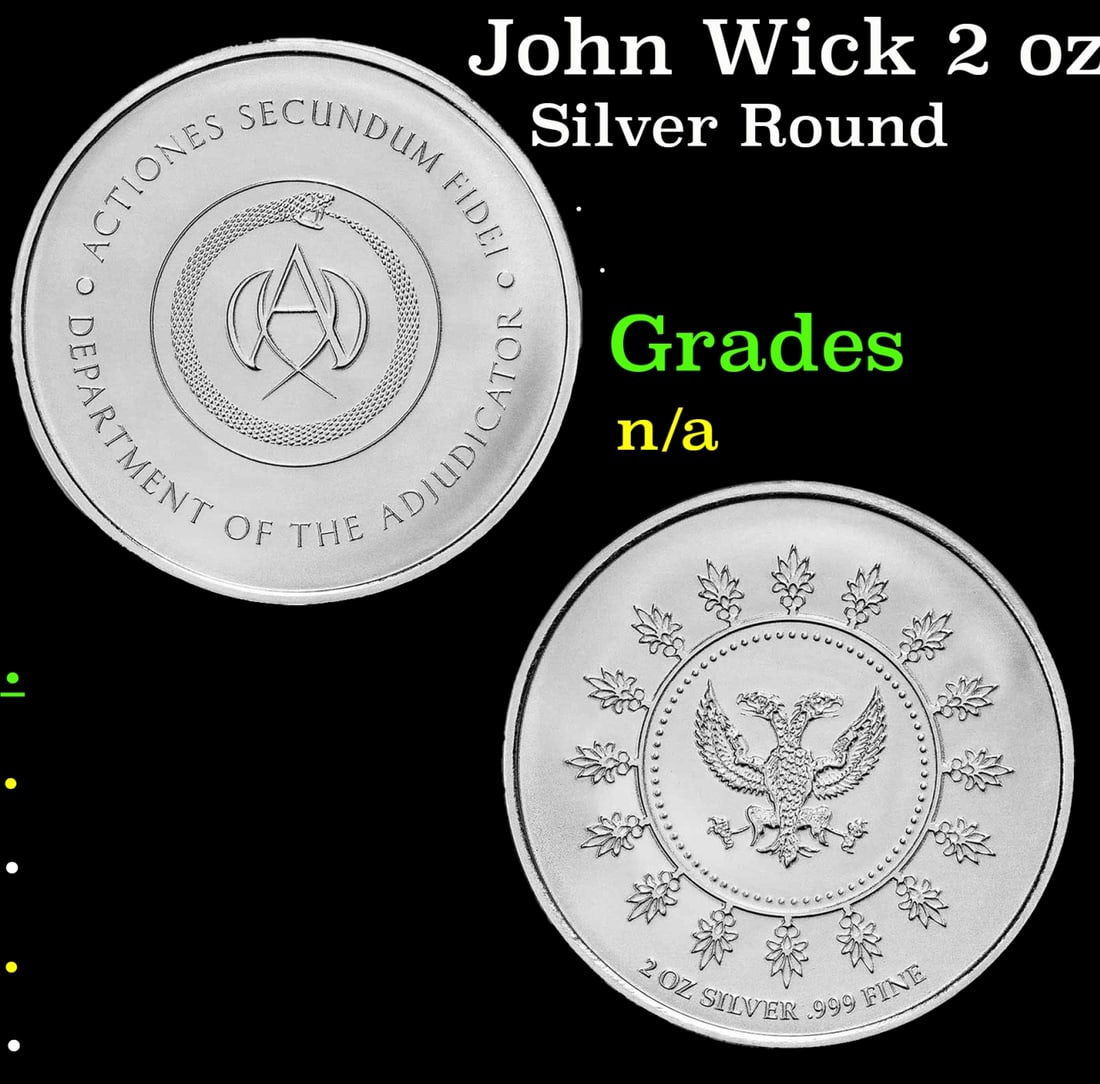 John Wick 2 oz Silver Adjudicator Round: John Wick 2 oz Silver Adjudicator Round. Lionsgate produced this exclusive, limited mintage coin featuring the Adjudicator’s Medallion from the John Wick franchise. This 2 oz .999 fine Silver round