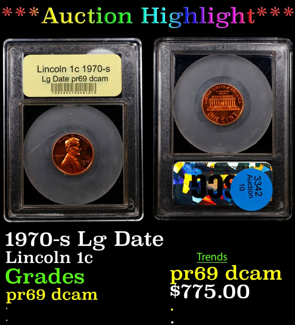 *Highlight* 1970-s Lg Date Proof Lincoln Cent 1c GEM++ Proof Deep Cameo USCG (fc) (1 of 3)