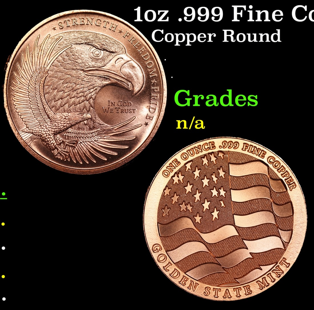 1oz .999 Fine Copper Bullion Round - Bald Eagle Style Grades Ungraded (1 of 3)