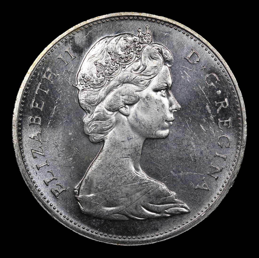 1965 Small Beads, Pointed 5 Canada Silver Dollar 1 Grades Choice Unc PL (1 of 2)