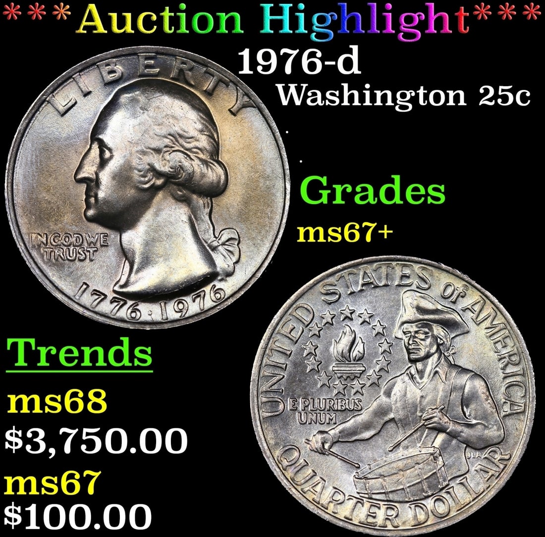 ***Auction Highlight*** 1976-d Washington Quarter 25c Graded ms67+ BY SEGS (fc): ***Auction Highlight*** 1976-d Washington Quarter 25c Graded ms67+ BY SEGS.