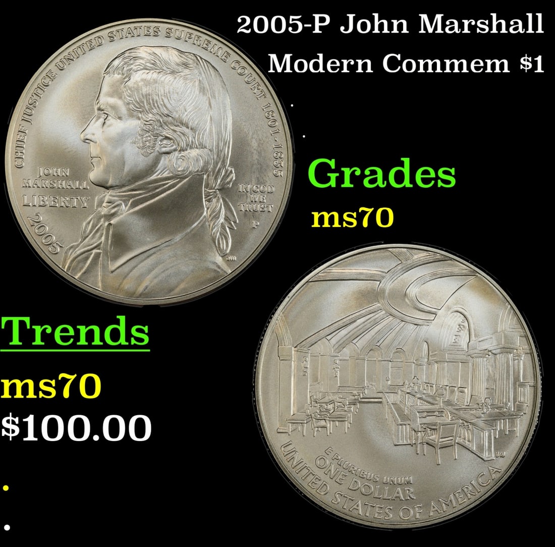 2005-P John Marshall Modern Commem Dollar $1 ms70 SEGS: 2005-P John Marshall Modern Commem Dollar $1 ms70 SEGS.