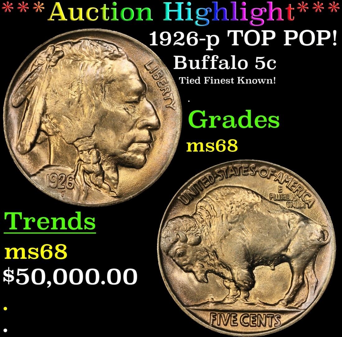 *Highlight* 1926-p Buffalo Nickel TOP POP! 5c ms68 SEGS (fc) (1 of 3)