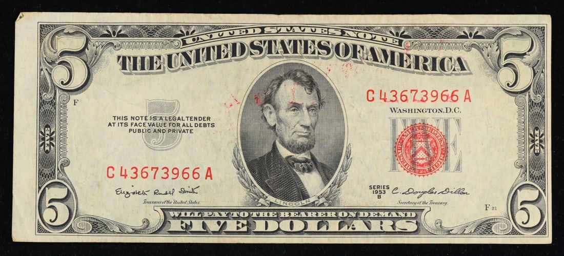 1953B $5 Red Seal United States Note Grades xf (1 of 2)