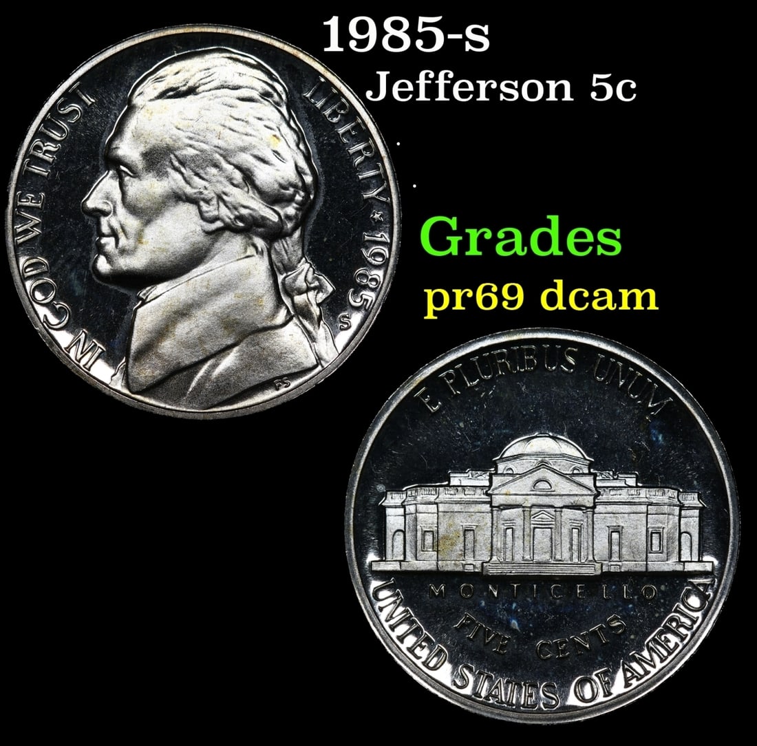 1985-s Proof Jefferson Nickel 5c Grades GEM++ Proof Deep Cameo (1 of 3)