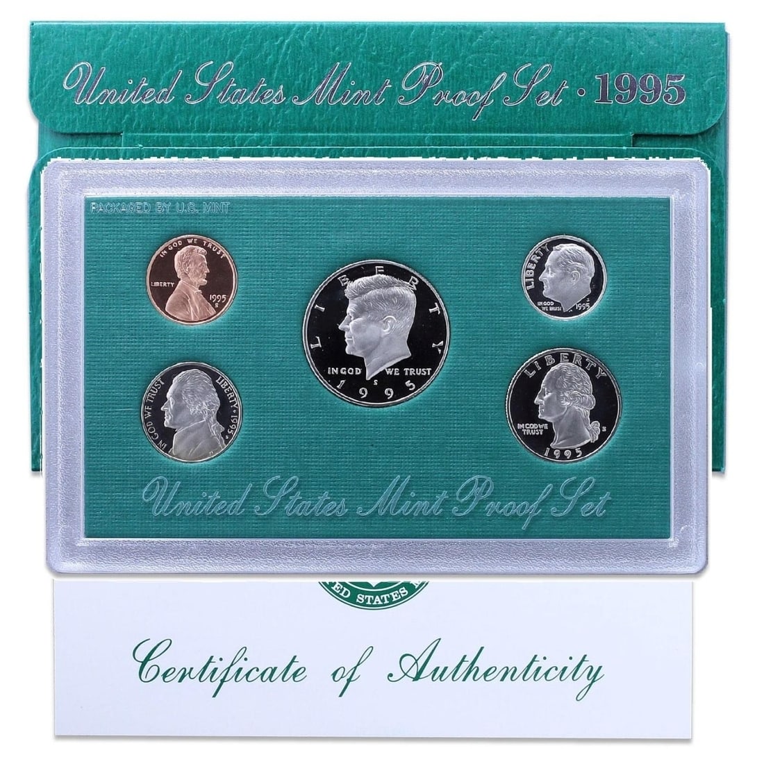 1995 United States Mint Proof Set 5 coins: 1995 United States Mint Proof Set 5 coins. Includes 5 Very Deep Cameo Proof Coins in the original Mint Packaging and with the COA.