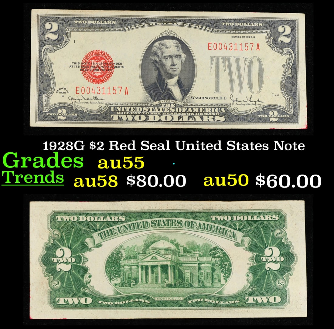 1928G $2 Red Seal United States Note Grades Choice AU (1 of 3)
