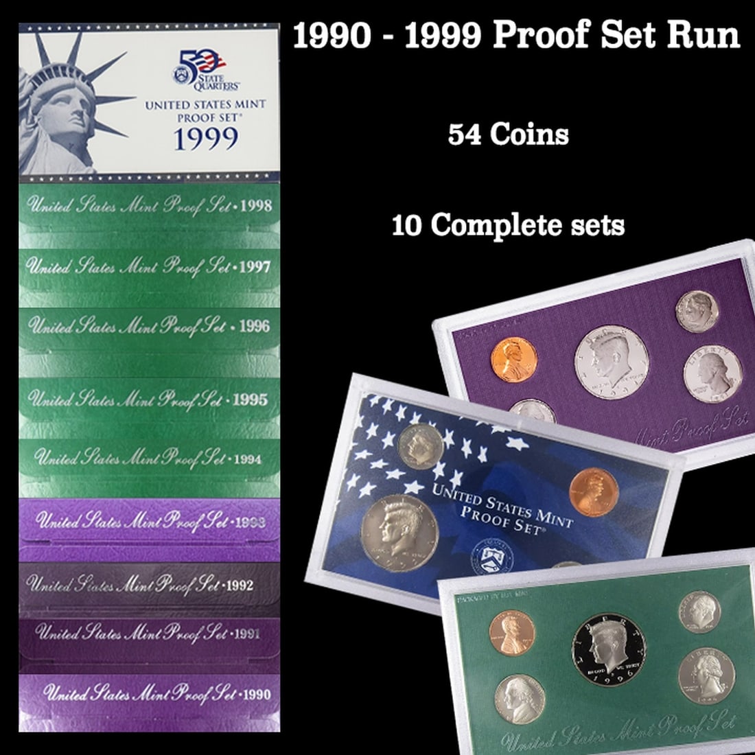 *Highlight* 1990-1999 Proof Set Run 54 Coins 10 Complete Sets (fc) (1 of 1)