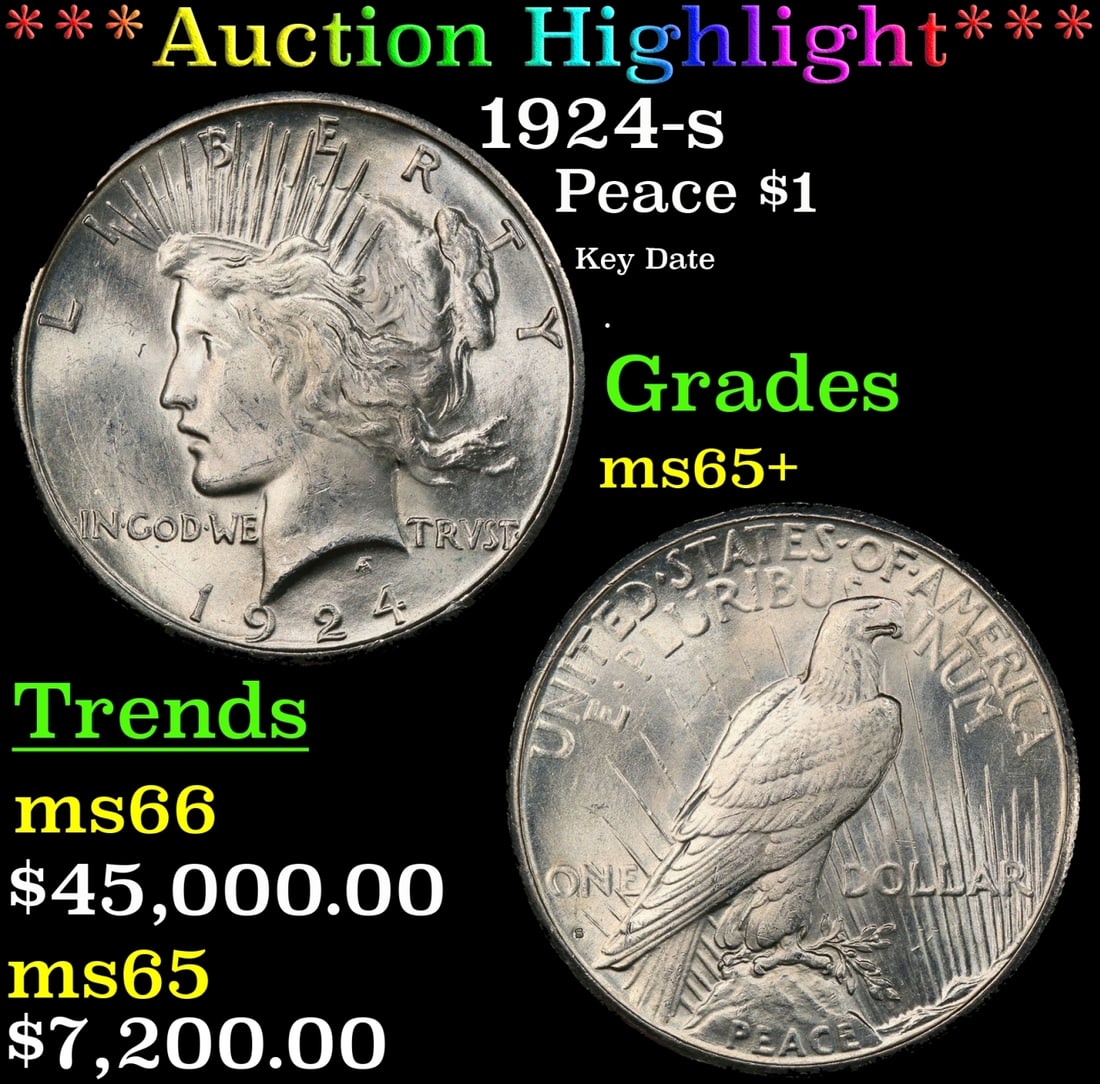 *Highlight* 1924-s Peace Dollar $1 ms65+ SEGS (fc) (1 of 4)