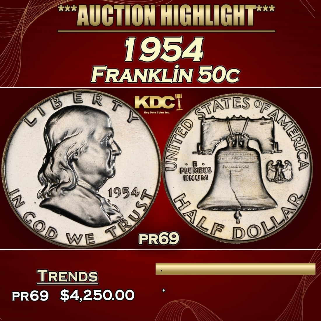 1954 Proof Franklin Half Dollar 50c pr69 SEGS (1 of 3)