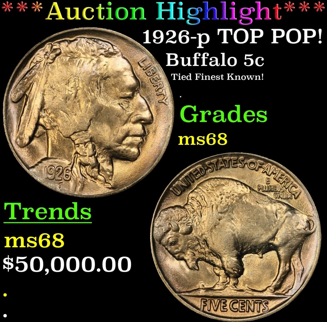 *Highlight* 1926-p Buffalo Nickel TOP POP! 5c ms68 SEGS (fc) (1 of 3)