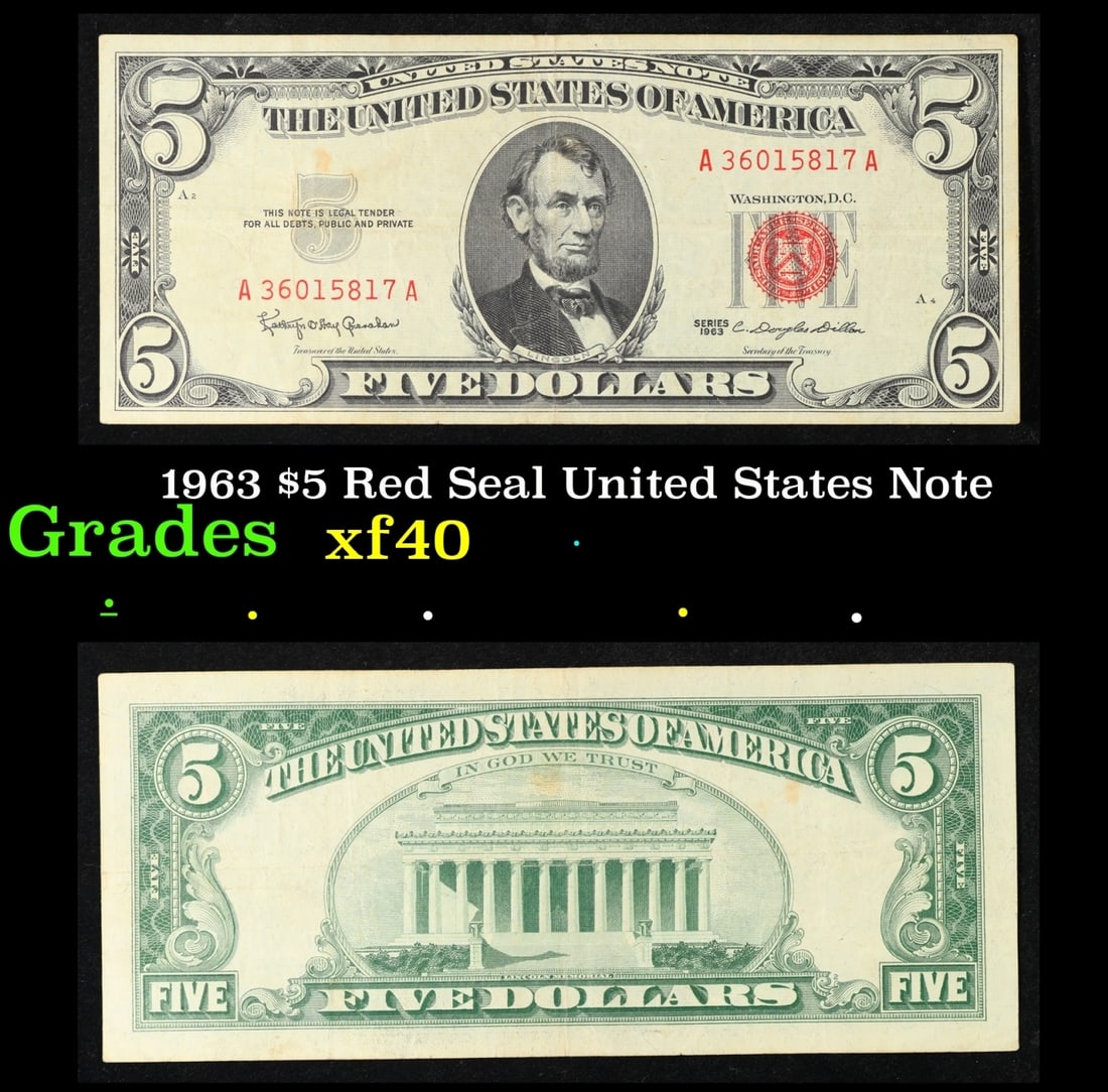 1963 $5 Red Seal United States Note Grades xf (1 of 3)