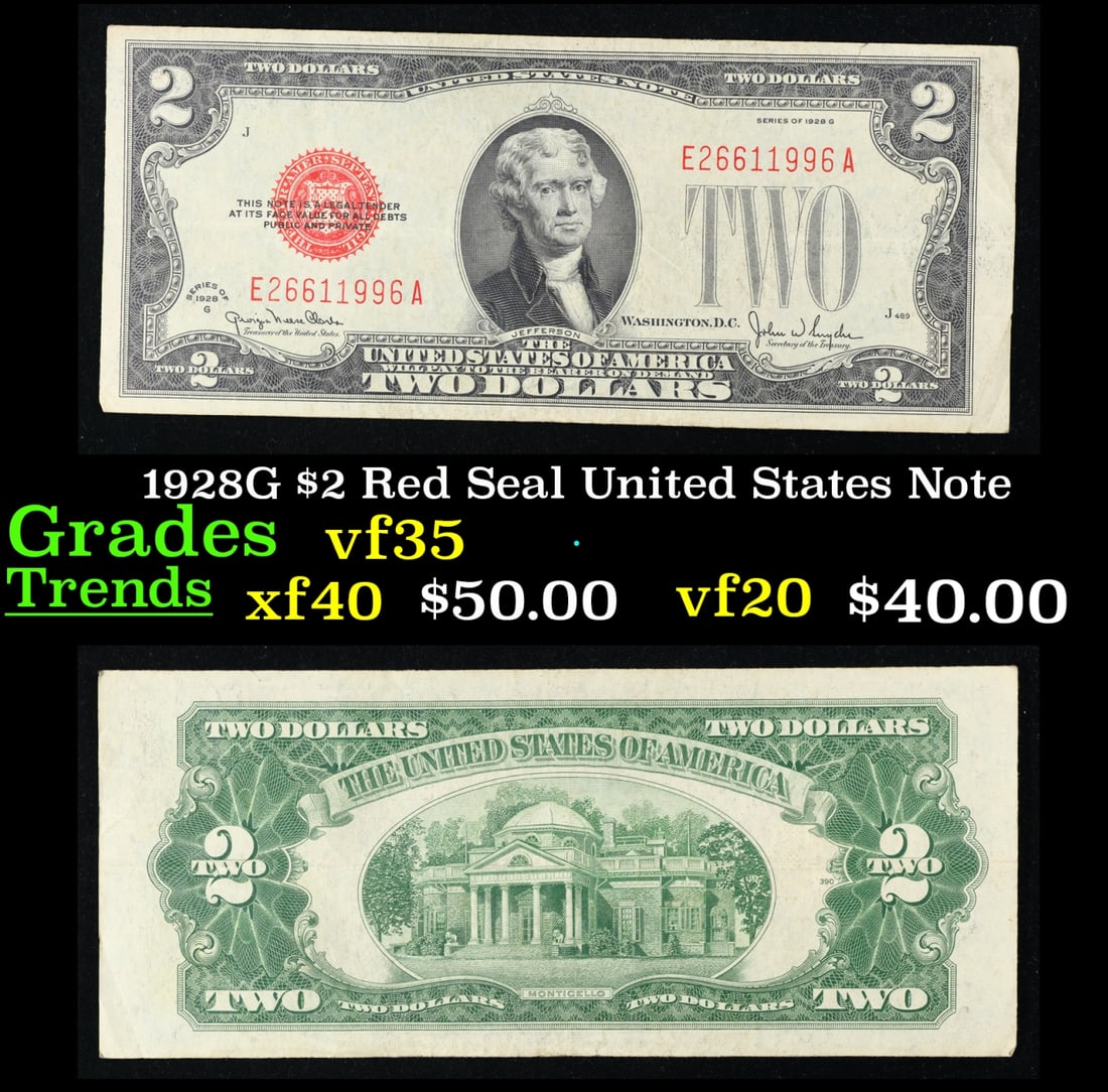 1928G $2 Red Seal United States Note Grades vf++ (1 of 3)