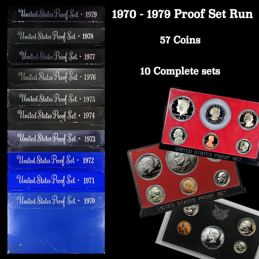 1970-1979 Proof Set Run 57 Coins 10 Complete Sets Complete Ike $1 Set (1 of 1)