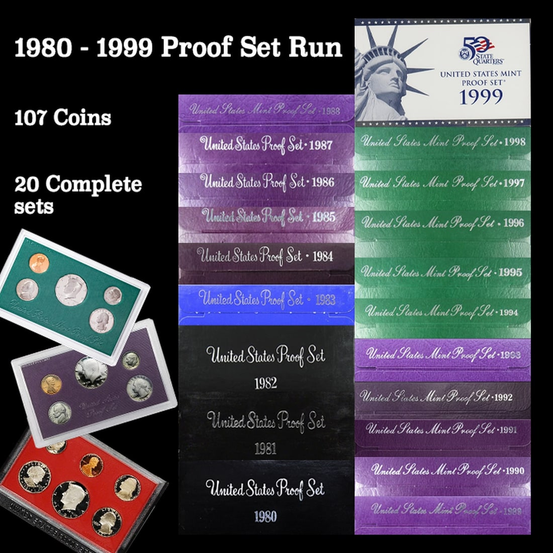 1980-1999 Proof Set Run 107 Coins 20 Complete Sets (1 of 1)